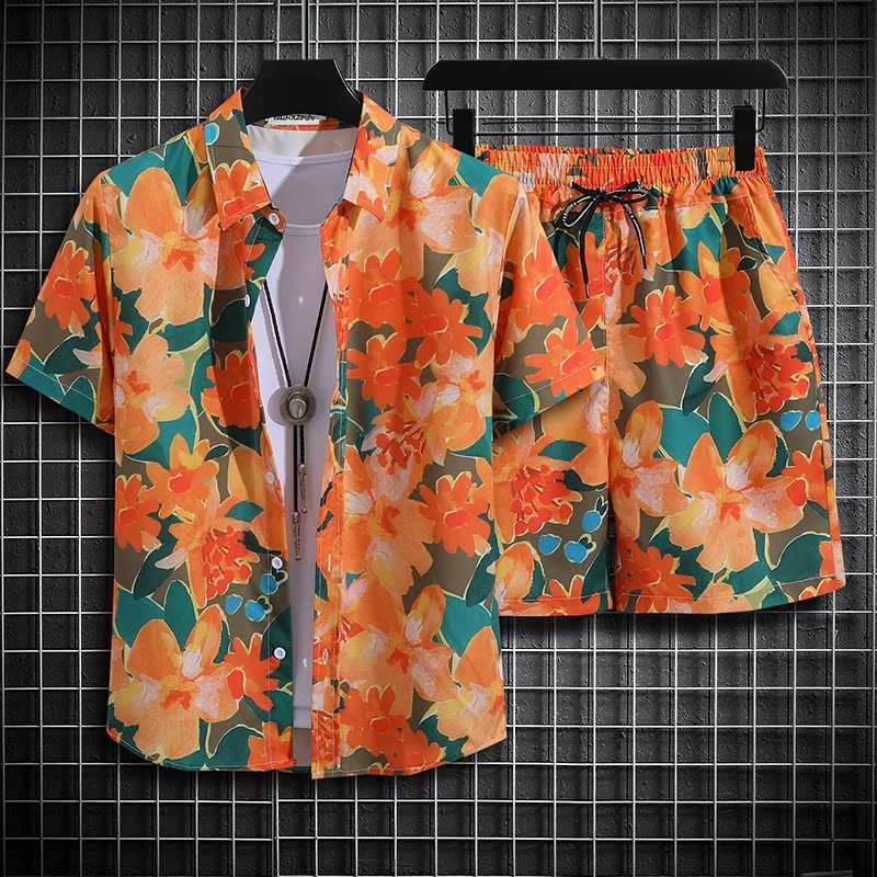 Conjunto de Playa de Dos Piezas para Hombre de Secado Rápido con Estampado Floral Ideal para el Verano