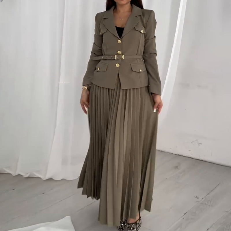 Conjunto de Blazer con Solapas y Pantalón de Color Sólido | Ideal para Primavera y Otoño