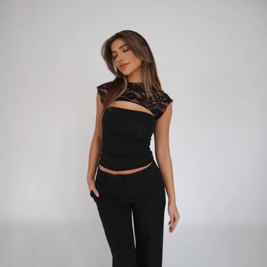 Blusa de Encaje con Corte al Bies y Ajuste Delgado | Ideal para Primavera y Verano