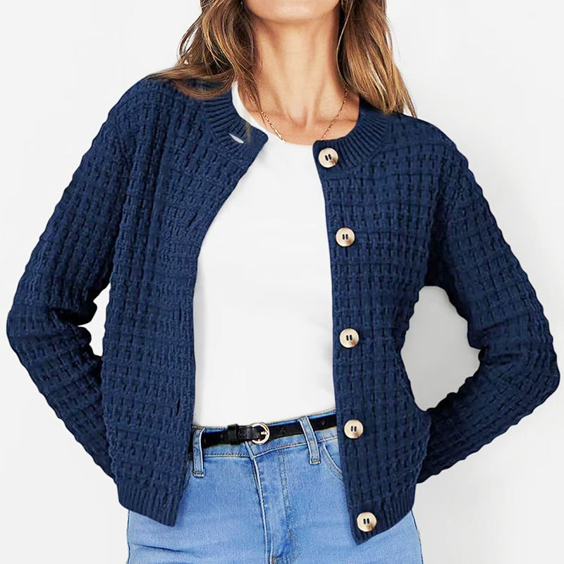Abrigo de Suéter Holgado de Cuello Redondo para Mujer | Ideal para Otoño