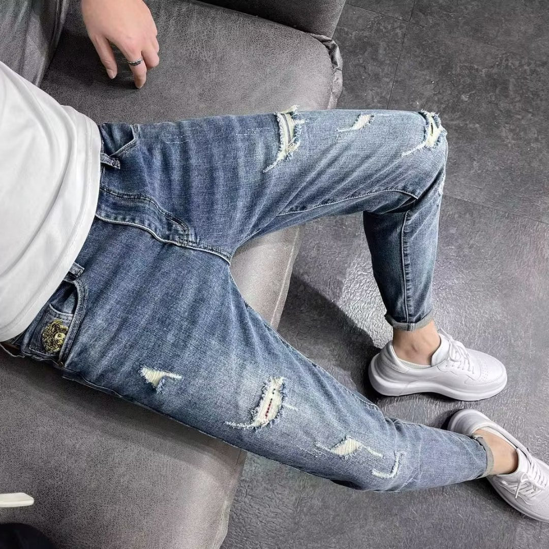 Jeans Skinny Rasgados para Hombre de Talla Alta con Elasticidad – Ideales para Primavera y Otoño