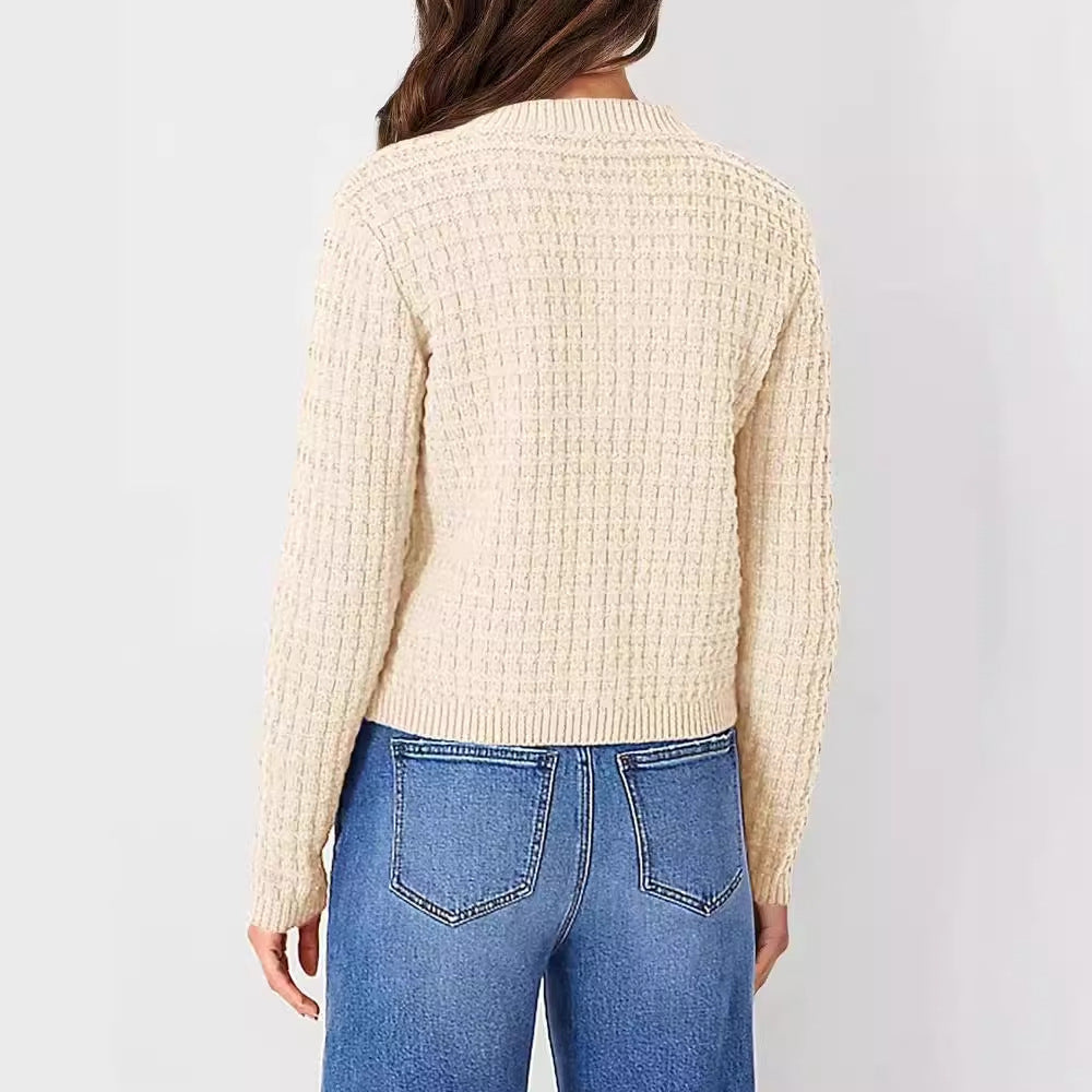 Abrigo de Suéter Holgado de Cuello Redondo para Mujer | Ideal para Otoño