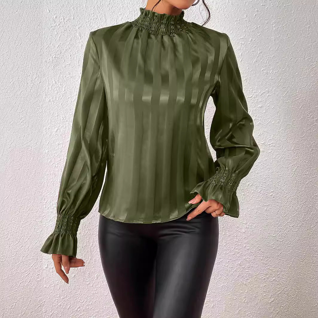 Blusa Holgada de Cuello Alto de Satén para Mujer | Ideal para Otoño e Invierno