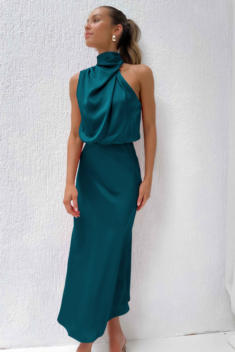 Vestido midi con escote asimétrico y silueta ajustada | Ideal para primavera y otoño