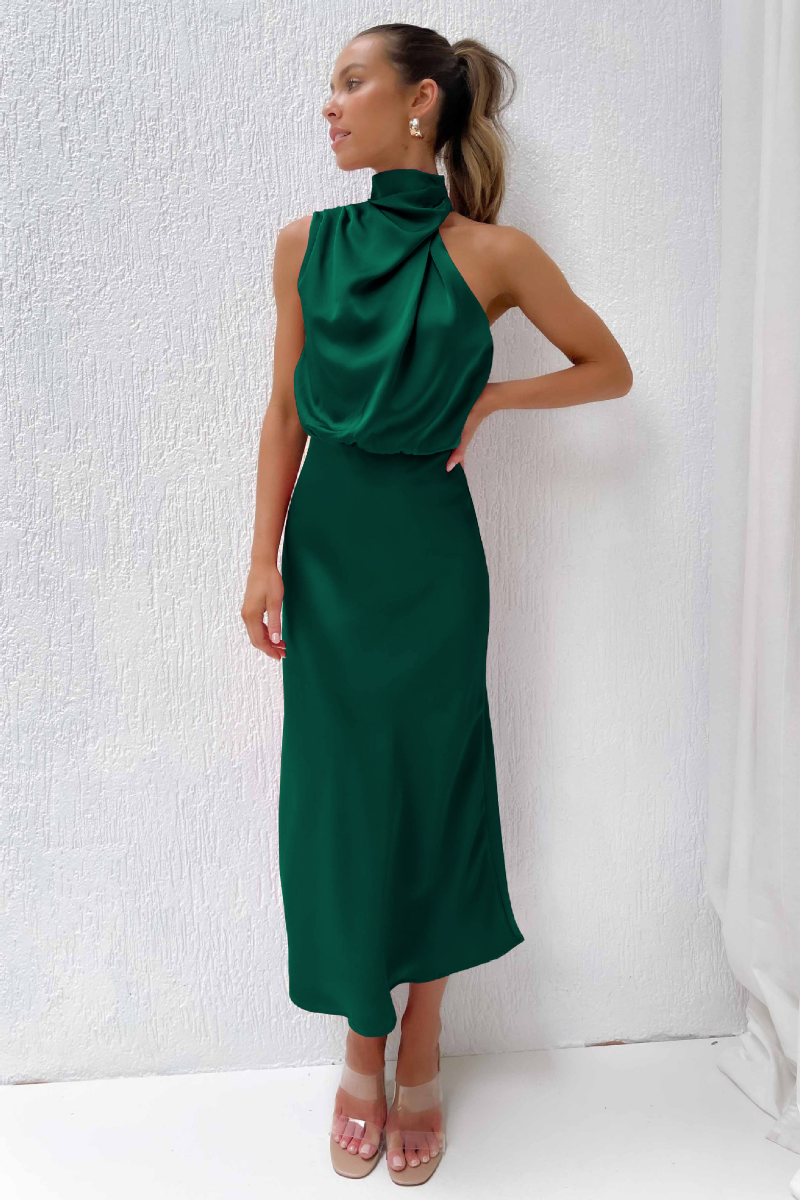 Vestido midi con escote asimétrico y silueta ajustada | Ideal para primavera y otoño
