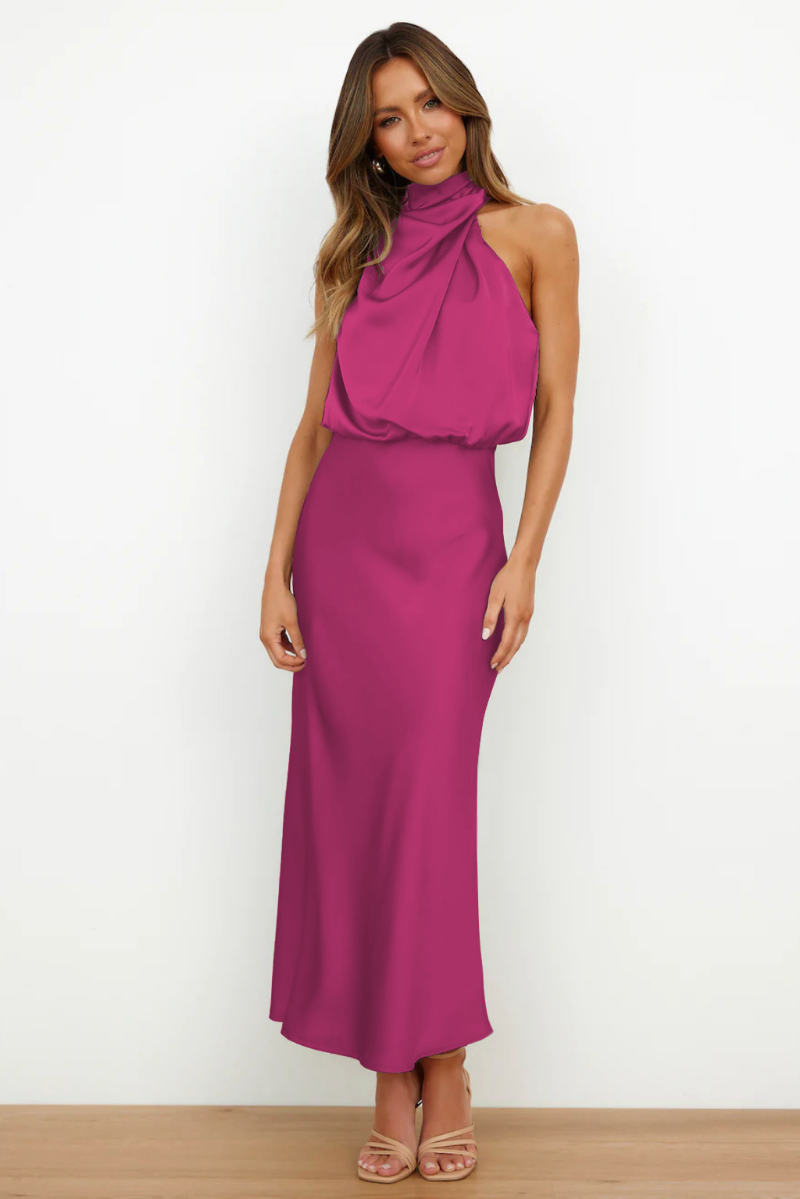 Vestido midi con escote asimétrico y silueta ajustada | Ideal para primavera y otoño