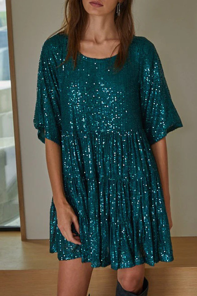 Vestido Mini Babydoll con Escamas en Capas | Ideal para Fiestas de Verano