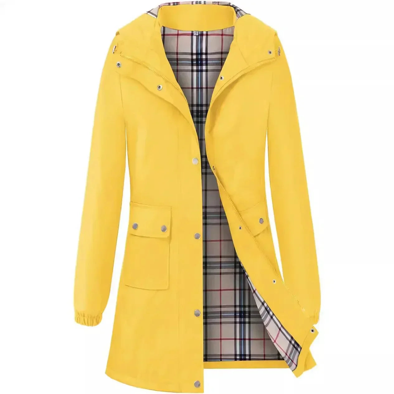 Abrigo Impermeable con Capucha y Forro a Cuadros | Ideal para Primavera y Otoño