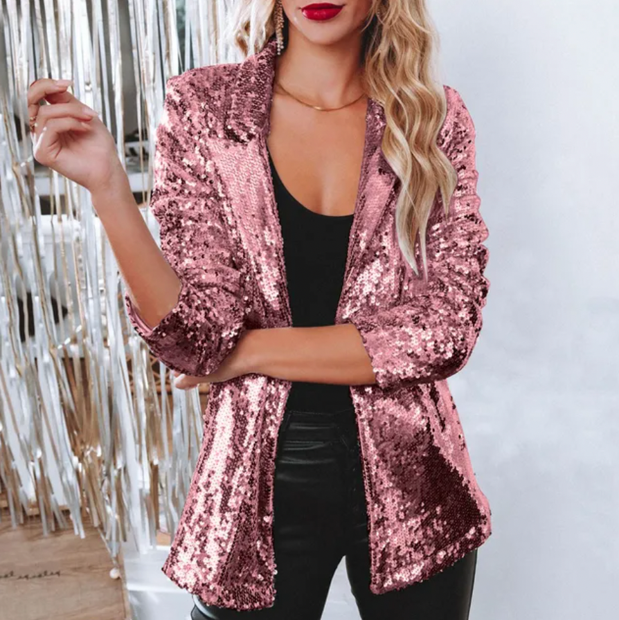 Blazer de Lentejuelas para Mujer con Ajuste Cómodo Ideal para Otoño e Invierno