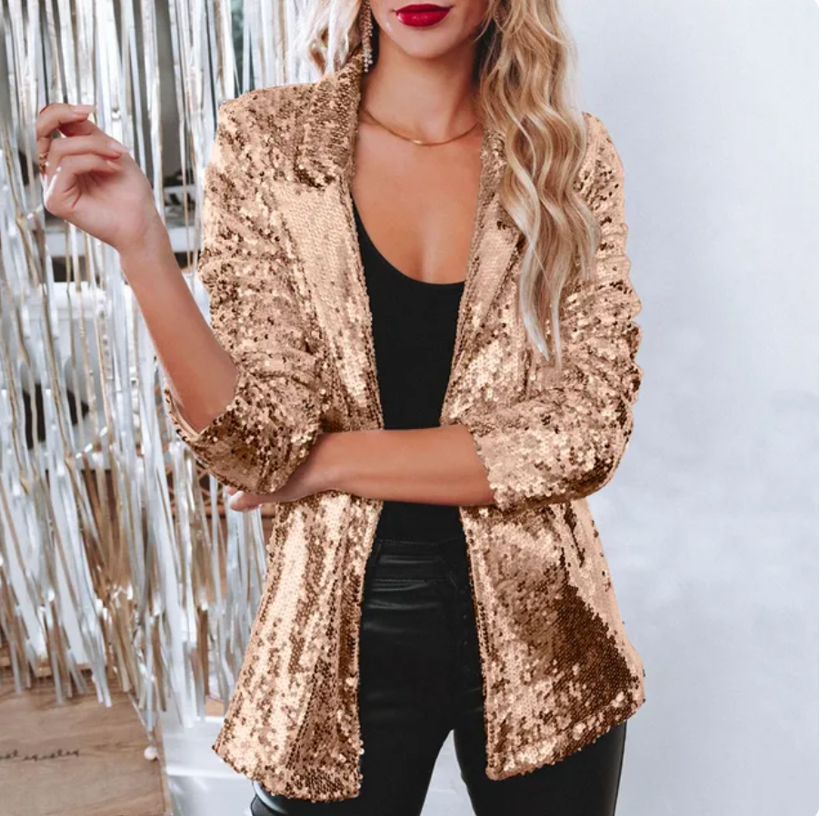 Blazer de Lentejuelas para Mujer con Ajuste Cómodo Ideal para Otoño e Invierno
