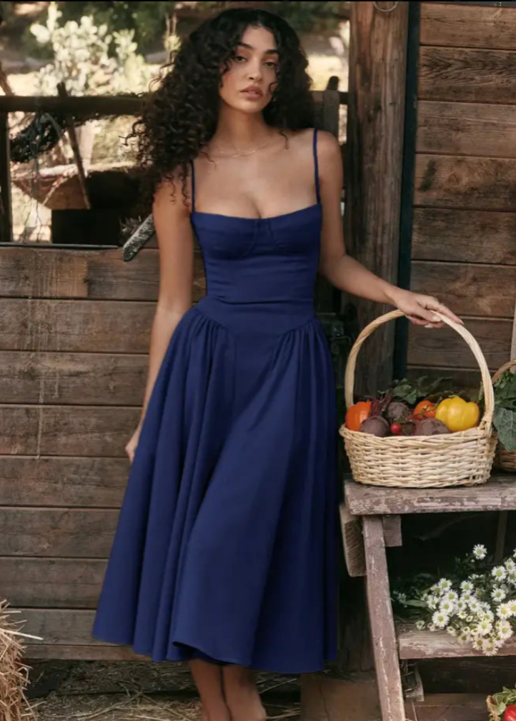 Vestido Midi Sin Tirantes con Tela Fluida | Ideal para Primavera y Verano