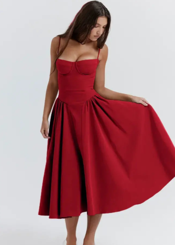 Vestido Midi Sin Tirantes con Tela Fluida | Ideal para Primavera y Verano