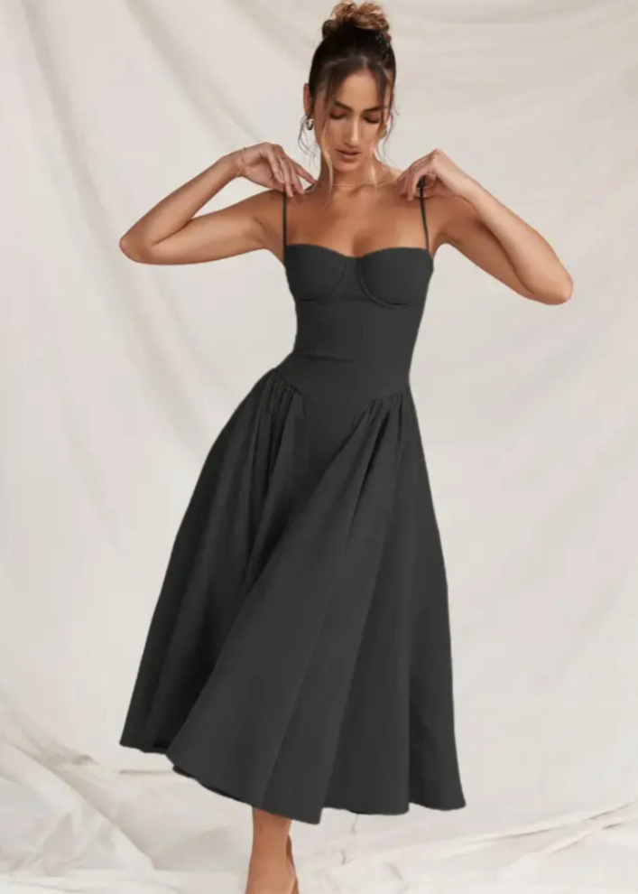 Vestido Midi Sin Tirantes con Tela Fluida | Ideal para Primavera y Verano