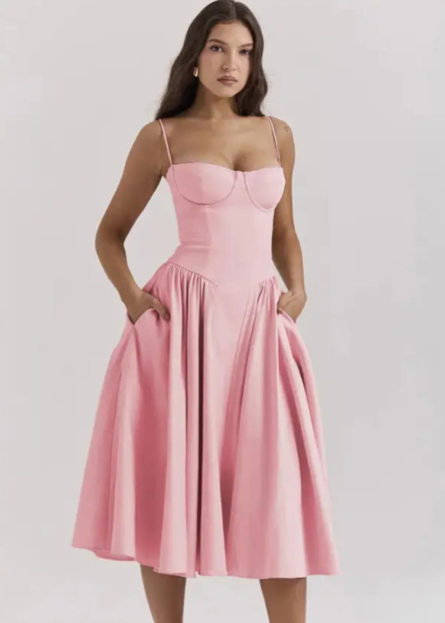 Vestido Midi Sin Tirantes con Tela Fluida | Ideal para Primavera y Verano