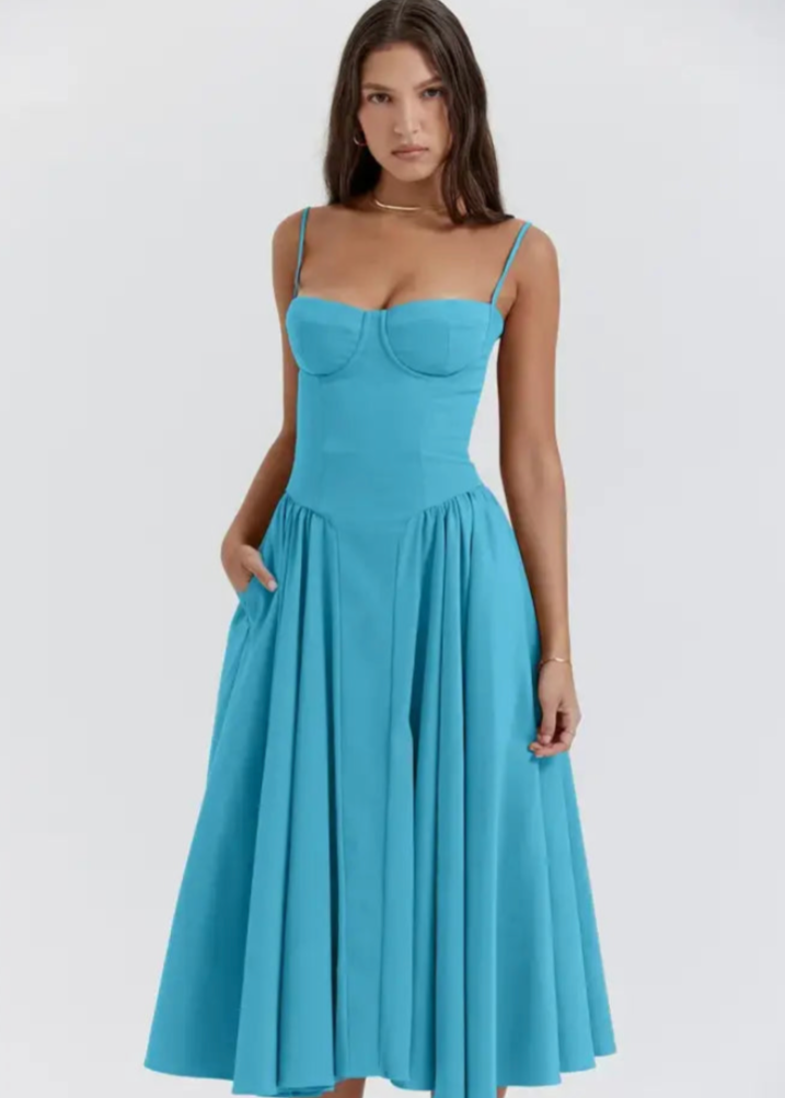 Vestido Midi Sin Tirantes con Tela Fluida | Ideal para Primavera y Verano