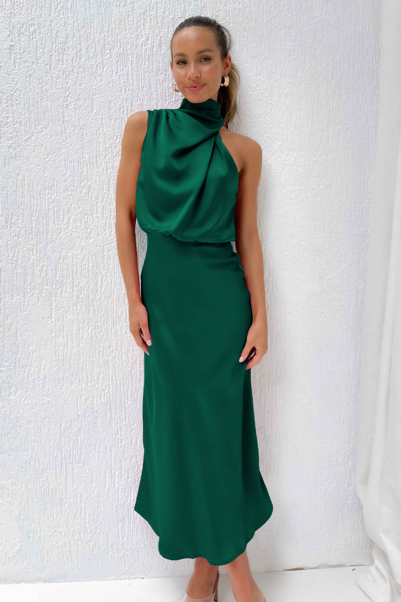 Vestido midi con escote asimétrico y silueta ajustada | Ideal para primavera y otoño