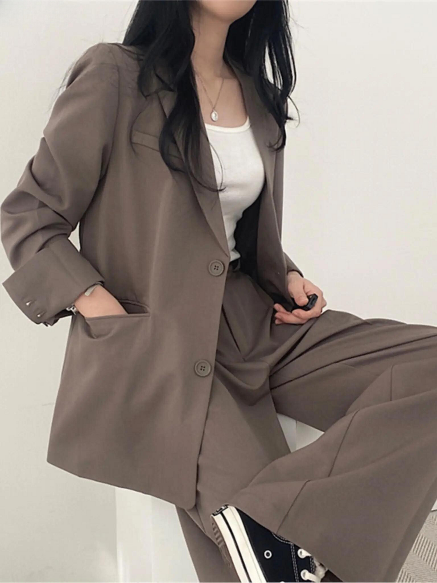 Conjunto de Dos Piezas para Mujer en Mezcla de Algodón y Tejido Anti-Arrugas | Ideal para Primavera y Otoño