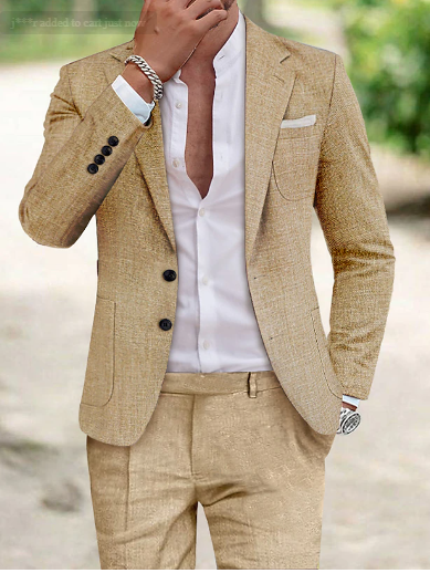 Traje de Hombre en Mezcla de Lino con Chaqueta de un Solo Botón | Ideal para Primavera y Verano