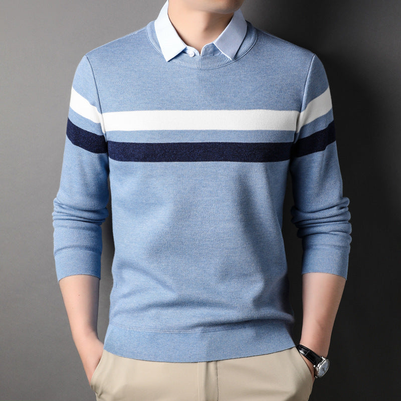 Suéter a Rayas para Hombre con Cuello de Camisa, Ideal para Otoño