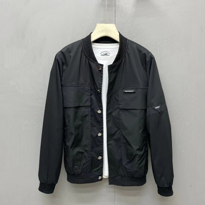Chaqueta de Béisbol de Denim Ajustada para Hombre con Diseño en Color Sólido | Ideal para Primavera y Otoño