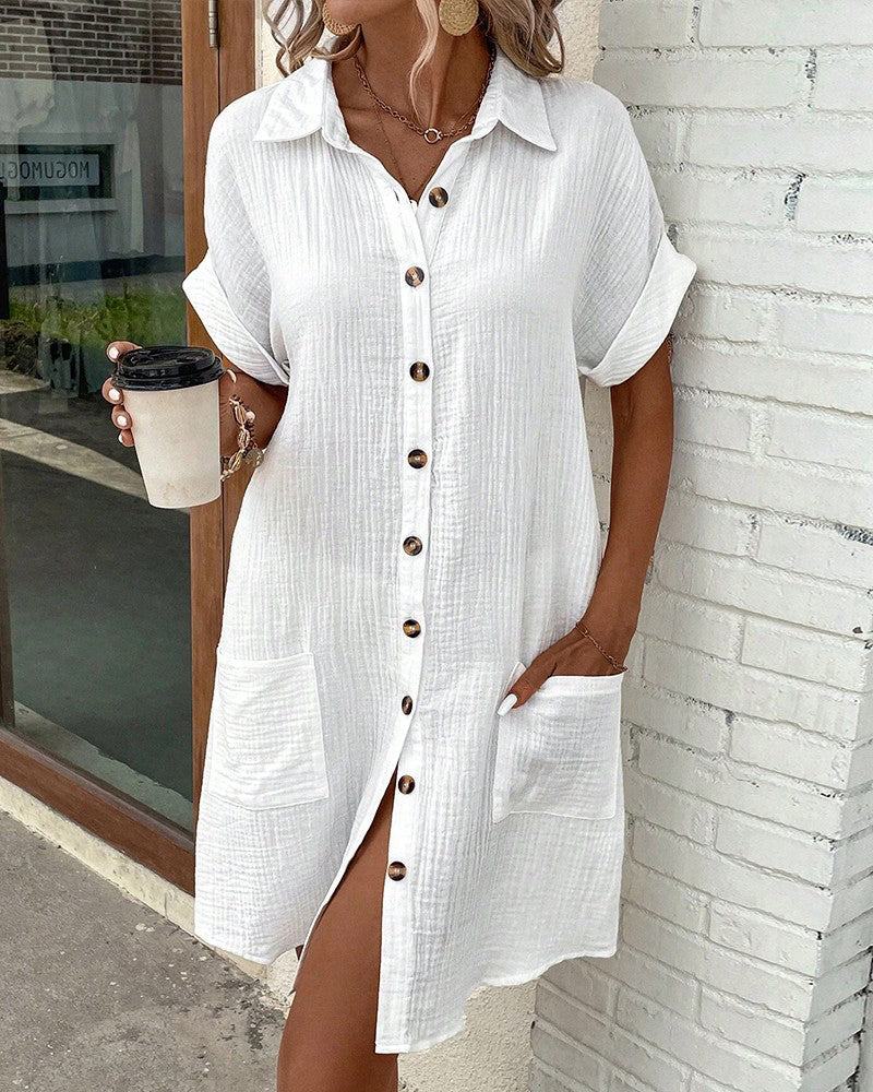 Vestido Camisero hasta la Rodilla con Bolsillos y Detalle de Hebilla | Ideal para Primavera y Verano