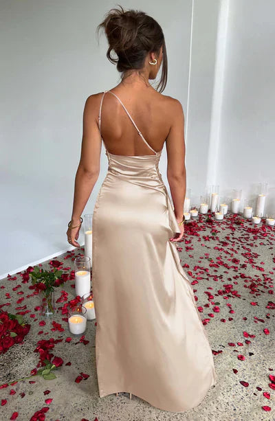 Vestido Largo Asimétrico con Drapeado | Ideal para Primavera y Verano