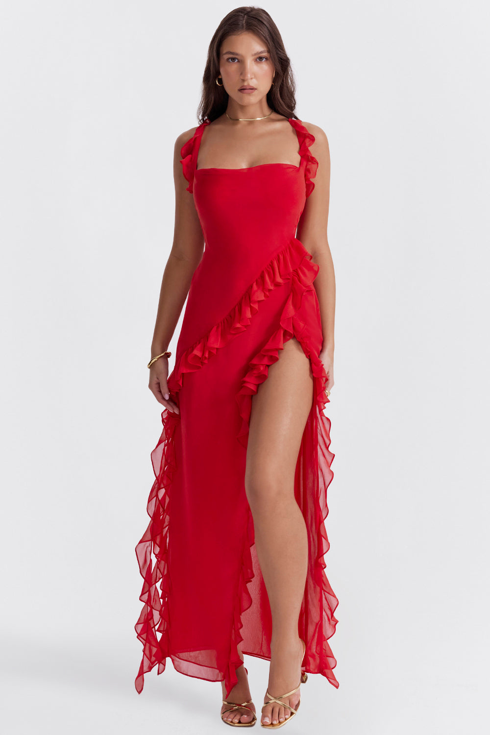 Vestido Largo con Volantes y Abertura Delantera | Ideal para Primavera y Verano