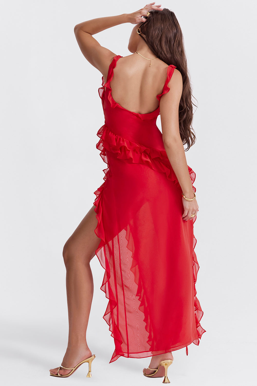 Vestido Largo con Volantes y Abertura Delantera | Ideal para Primavera y Verano