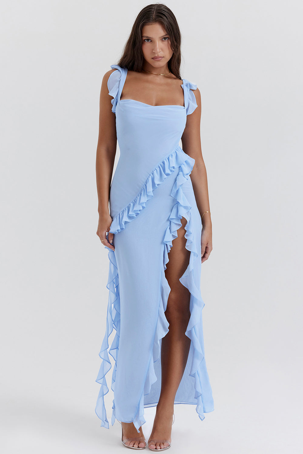 Vestido Largo con Volantes y Abertura Delantera | Ideal para Primavera y Verano