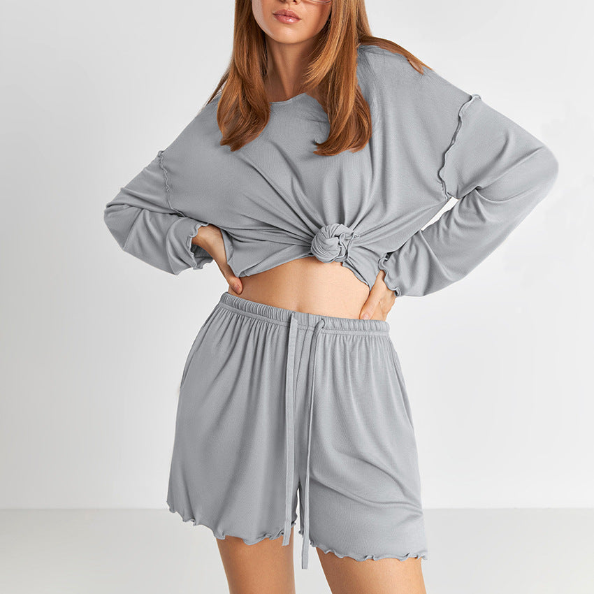 Conjunto de Pijama de Rayón de Manga Larga con Shorts | Ideal para Primavera