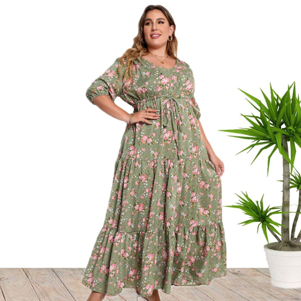 Vestido Flojo Bohemio con Estampado Floral y Manga Corta | Ideal para Primavera y Verano