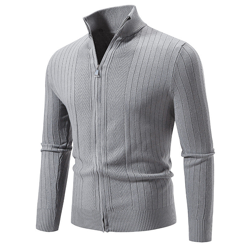 Chaqueta Cárdigan con Cremallera para Hombre en Color Sólido, Mangas Largas, Ideal para Otoño