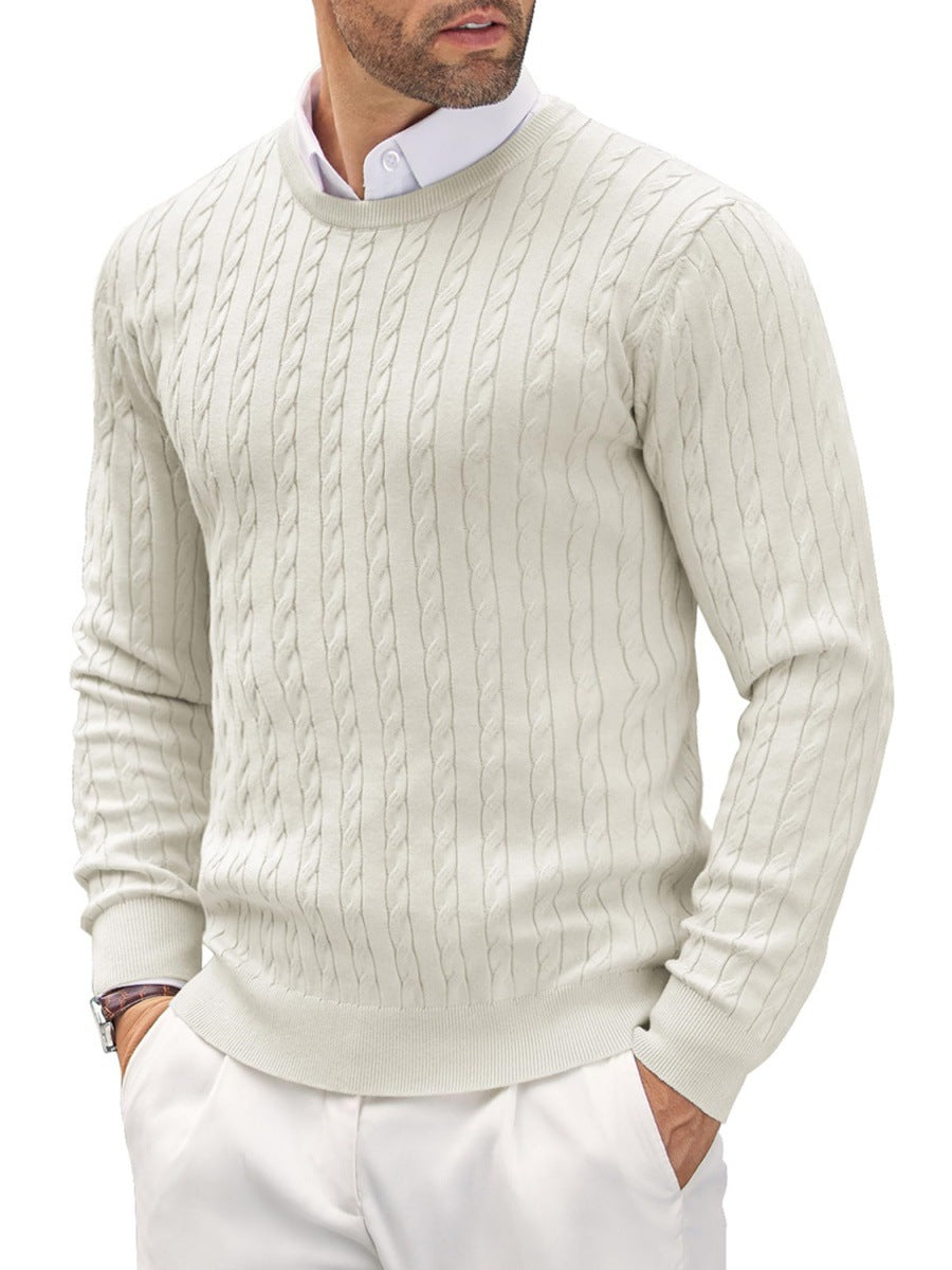 Suéter de Cuello Redondo Ajustado para Hombre con Diseño Trenzado – Ideal para Otoño