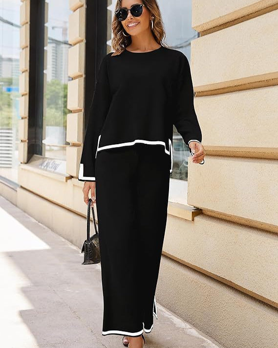 Conjunto de Dos Piezas de Punto con Top Holgado de Manga Larga y Pantalones de Pierna Ancha | Ideal para Todas las Temporadas