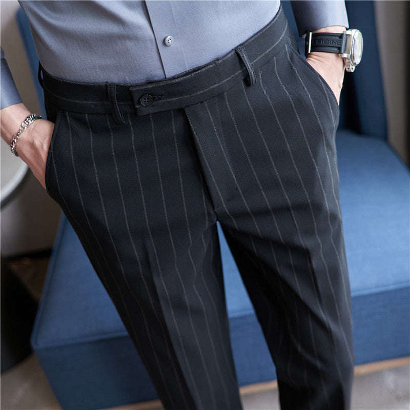 Pantalones de Traje Rayados con Elasticidad para Hombres – Ideal para Otoño