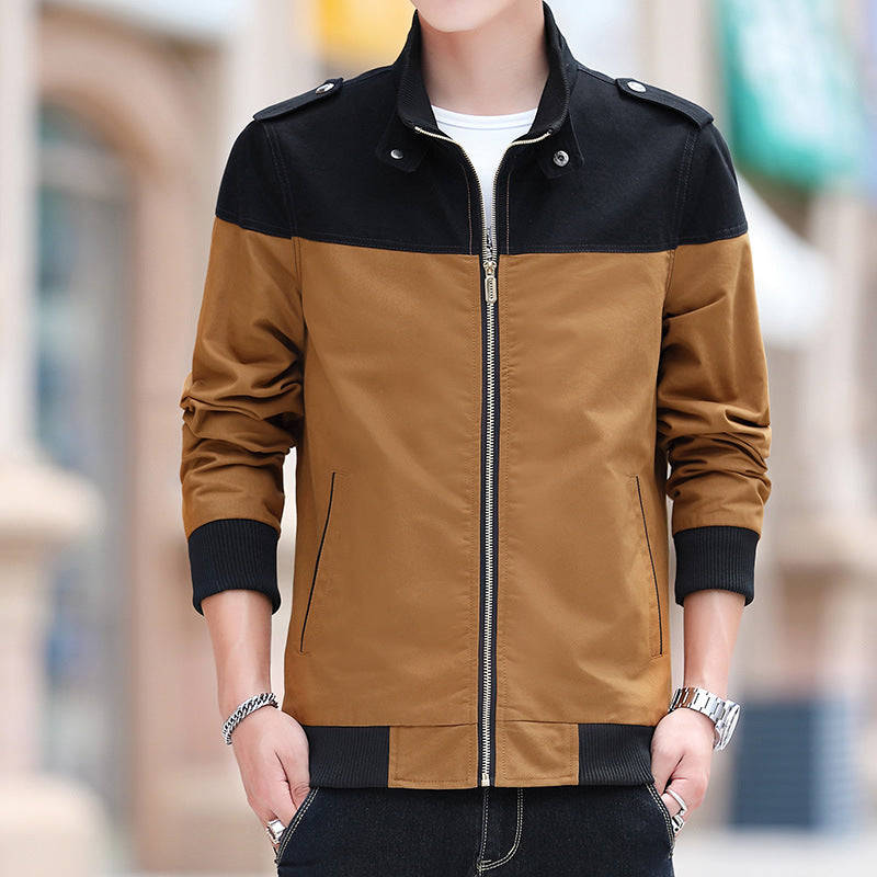 Chaqueta de Algodón con Cuello Alto y Bloques de Color para Hombre | Ideal para Primavera y Otoño