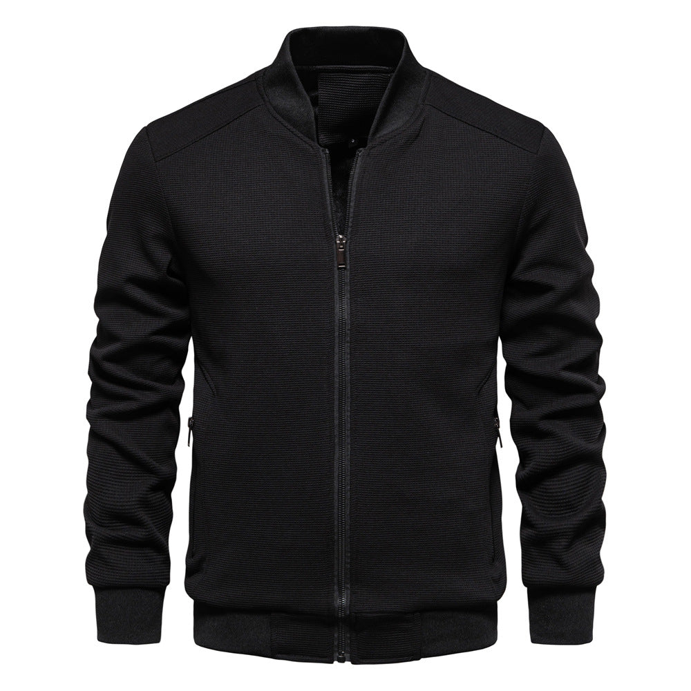 Chaqueta de Cuello Alto para Hombre en Color Sólido con Bolsillos de Cremallera | Ideal para Primavera y Otoño