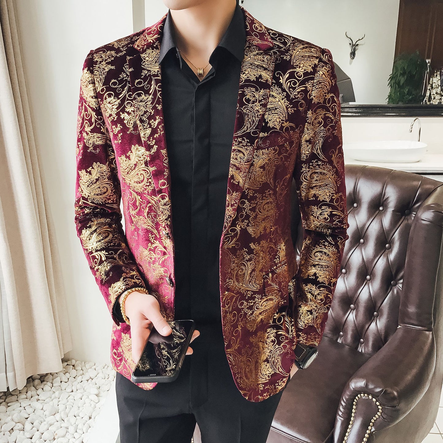 Traje Casual para Hombre con Estampado Floral y Forro de Poliéster | Ideal para Primavera y Otoño