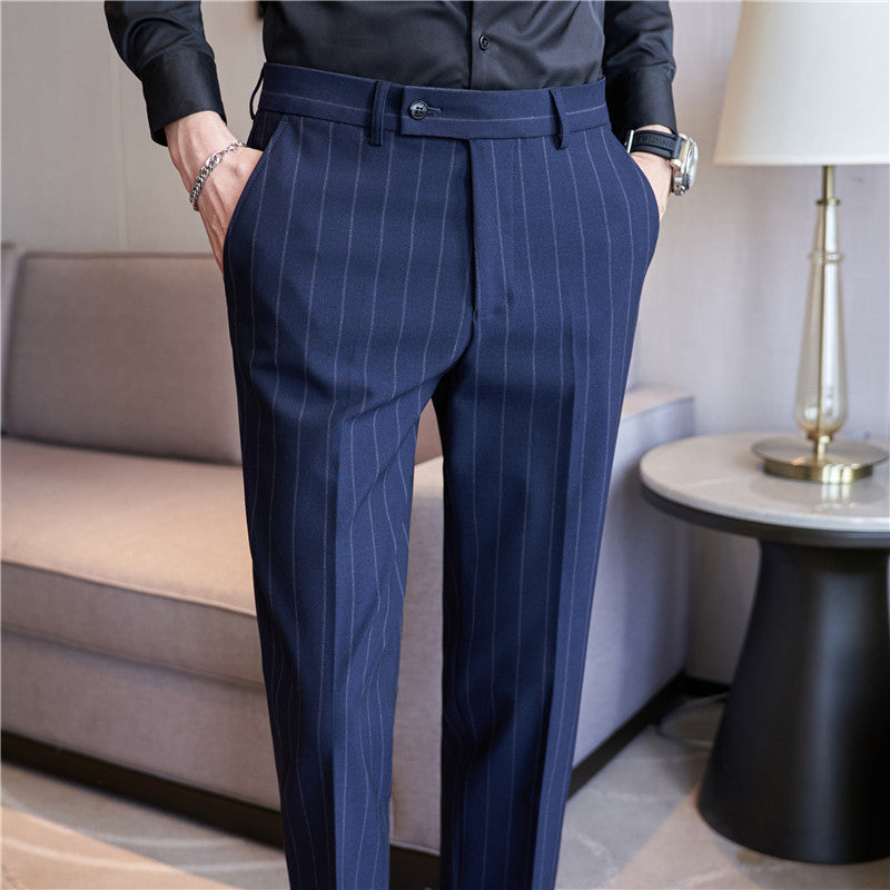 Pantalones de Traje Rayados con Elasticidad para Hombres – Ideal para Otoño
