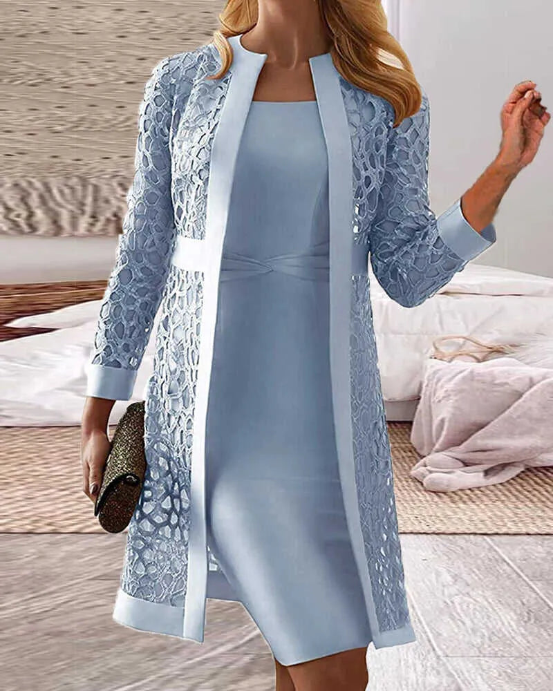 Conjunto de vestido con cárdigan de encaje I Ideal para primavera y otoño