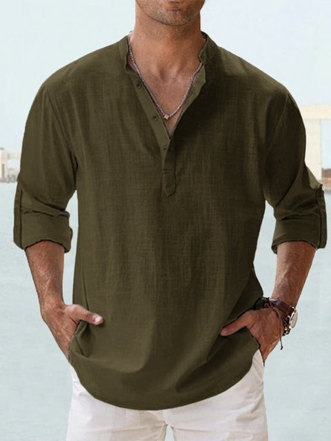 Camisa de Lino Ligera para Hombre con Mangas Largas I Ideal para el Verano
