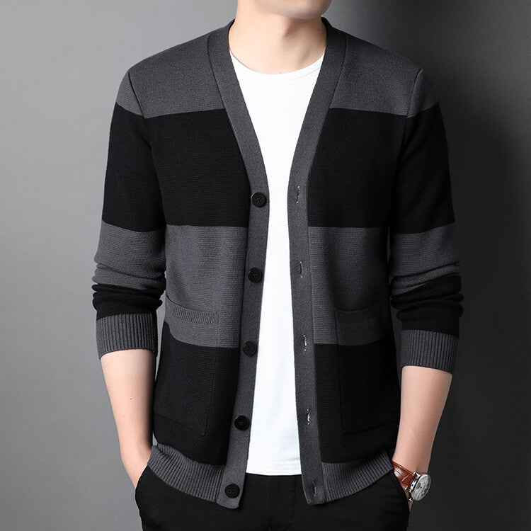Cárdigan Rayado de Hombro Único para Hombre, Ideal para Otoño y Primavera