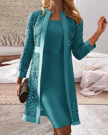 Conjunto de vestido con cárdigan de encaje I Ideal para primavera y otoño