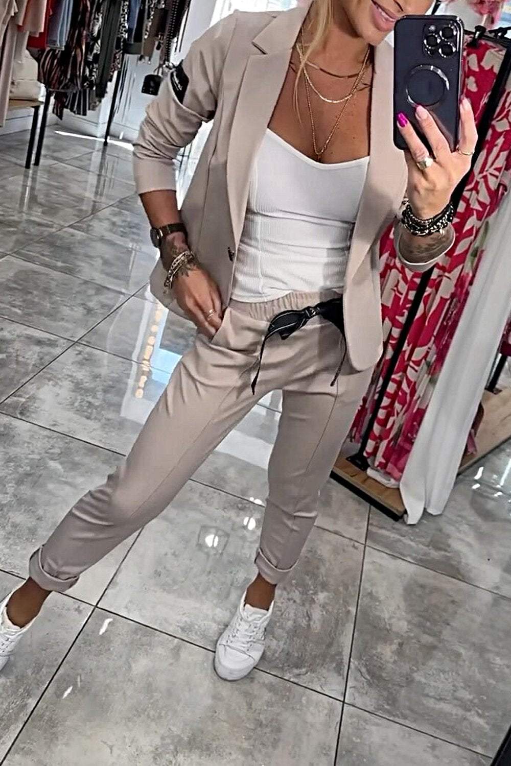 Conjunto de Dos Piezas con Blazer Ligero y Pantalones Elásticos | Ideal para Primavera y Otoño