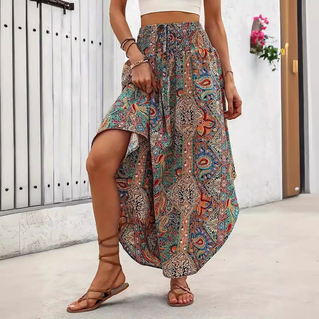 Falda Mid-Length A-Line Estampada con Detalle de Cordones | Ideal para Primavera y Otoño