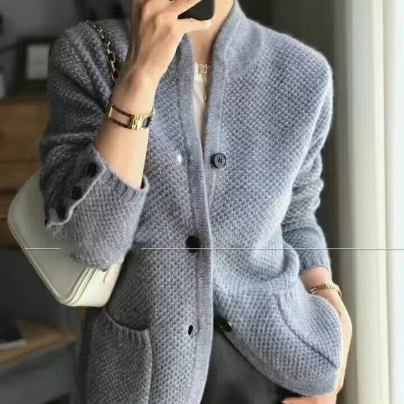 Cárdigan de punto cálido de cuello alto I Ideal para otoño e invierno