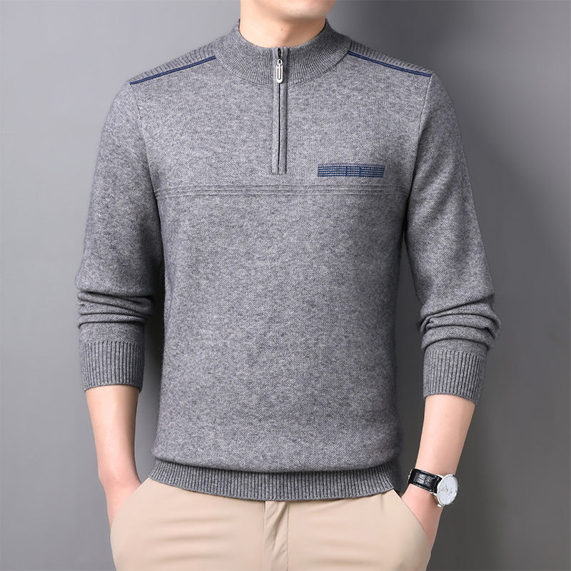 Suéter de Lana con Media Tortuga y Cremallera para Hombre, Ideal para Otoño e Invierno