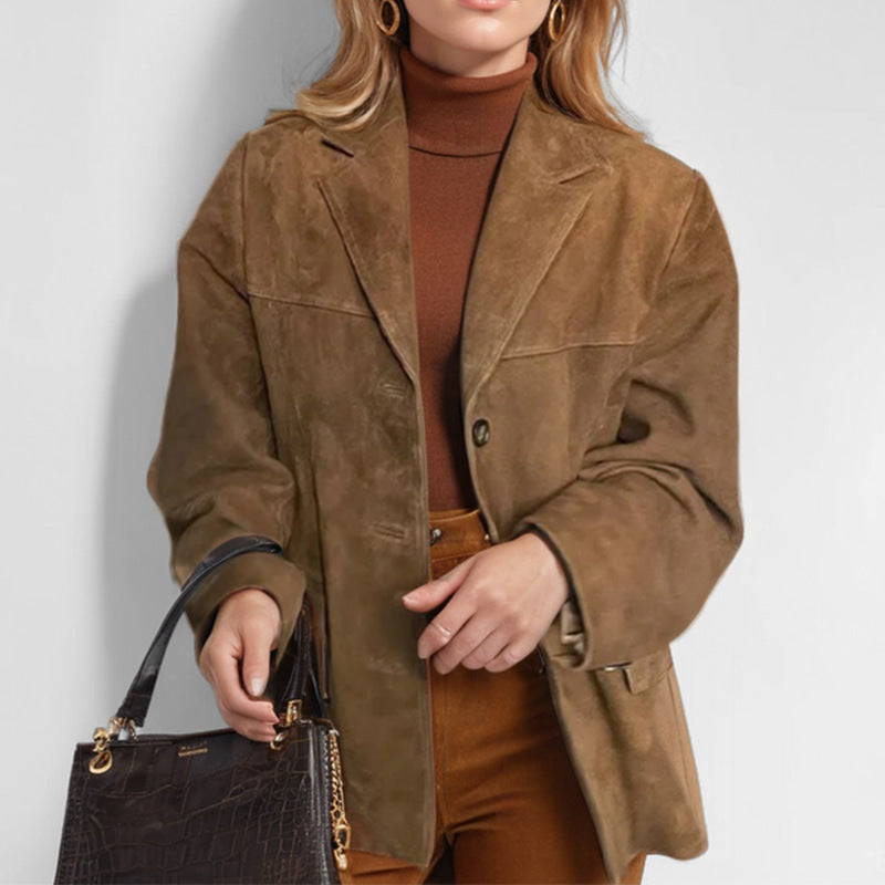 Blazer de cuero ajustado para mujer con cierre de botones I Ideal para primavera y otoño
