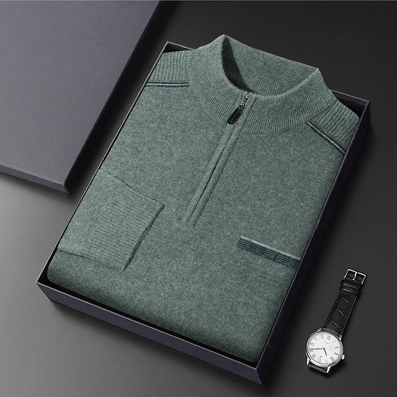 Suéter de Lana con Media Tortuga y Cremallera para Hombre, Ideal para Otoño e Invierno
