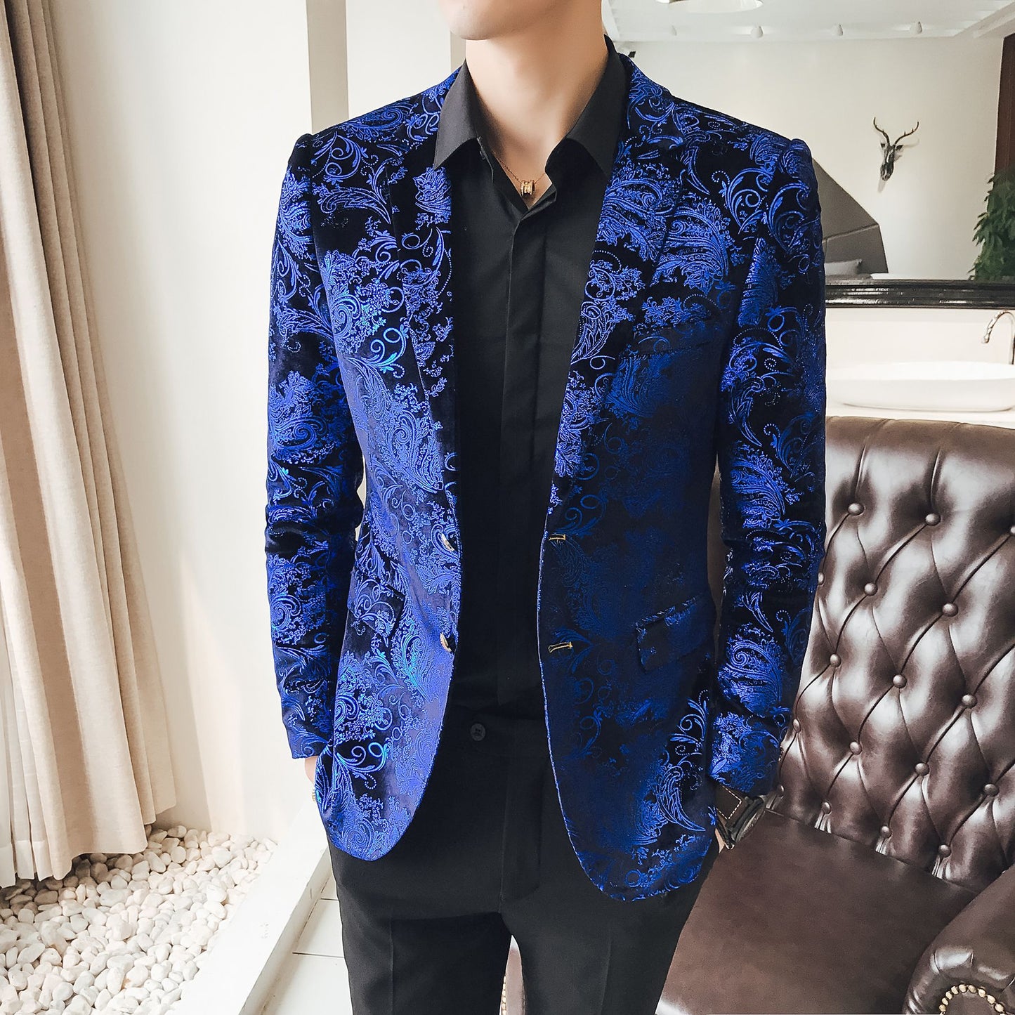 Traje Casual para Hombre con Estampado Floral y Forro de Poliéster | Ideal para Primavera y Otoño